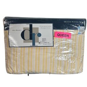 Dan Rivers Colorwoven Coll Queen Fitted Sheet 100 Cotton Yarn Dye Yellow Stripe